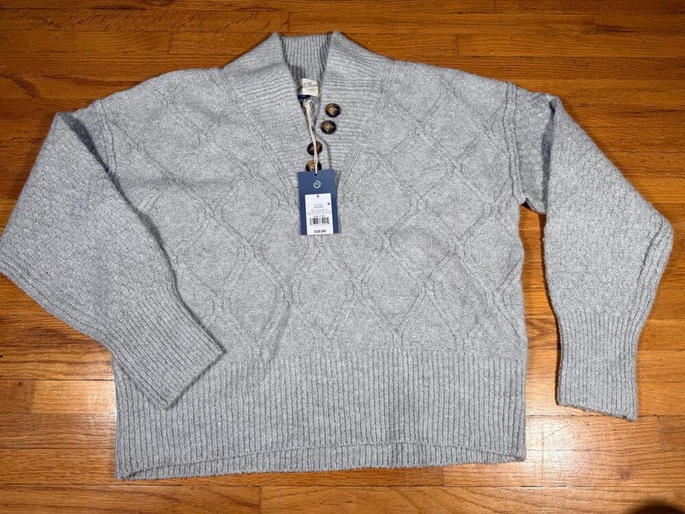 Threads 4 Thought Gray Cable Knit Button-Neck Sweater Women’s S NWT